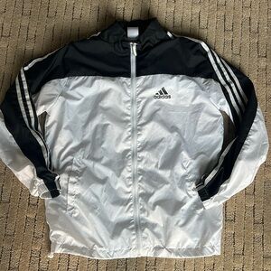 Adidas black and white striped track windbreaker jacket